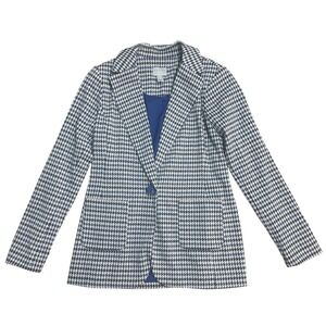 Susan Graver Blazer Jacket Womens XXS Blue Houndstooth Stretch Lined One‎ Button